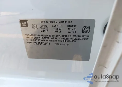 2014 Chevrolet Malibu 2Lt z USA, uszkodzony, nr VIN 1G11E5SL9EF121472